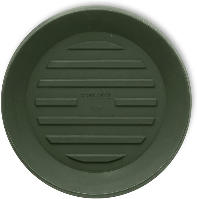 Crescent Garden Universal Round Planter Saucer, Durable Drainage Dish for Plant Pots, Heavy-Duty Plastic Saucer, Indoor & Outdoor Plant Trays - Olive Green (15.5" Inner, 20" Outer Diameter)