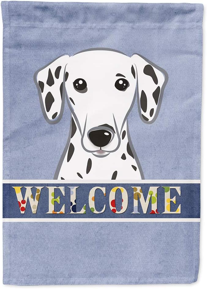 Caroline's Treasures BB1396CHF Dalmatian Welcome House Flag, Blue Large Porch Sleeve Pole Decorative Outside Yard Banner Artwork Wall Hanging, Polyester, House Size, Multicolor