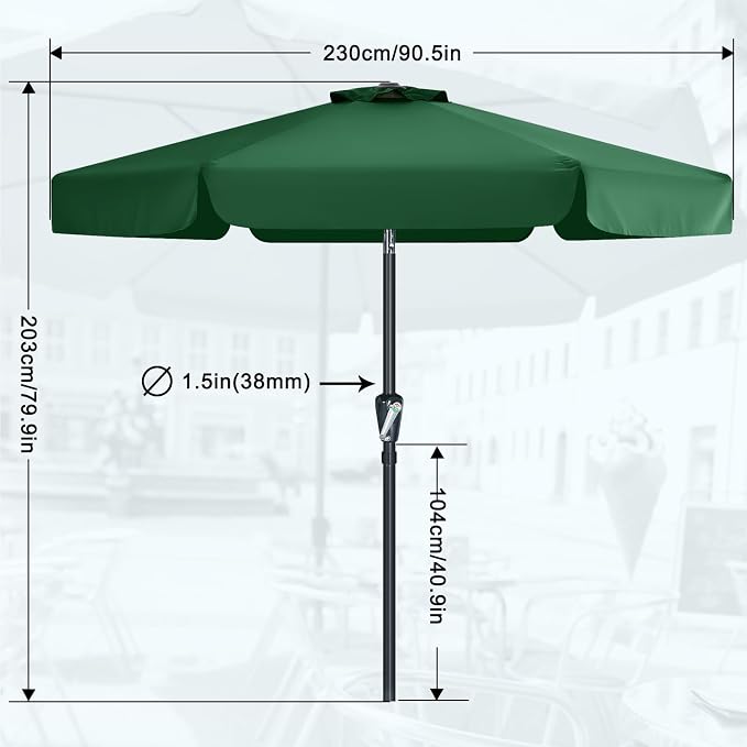 MASTERCANOPY 7.5ft Patio Umbrella with Valance, Crank and Tilt – 6 Ribs Outdoor Market Umbrella, UV/Fade Resistant, Waterproof Canopy with Wind Vent for Garden, Deck, Backyard, Pool (Forest Green)