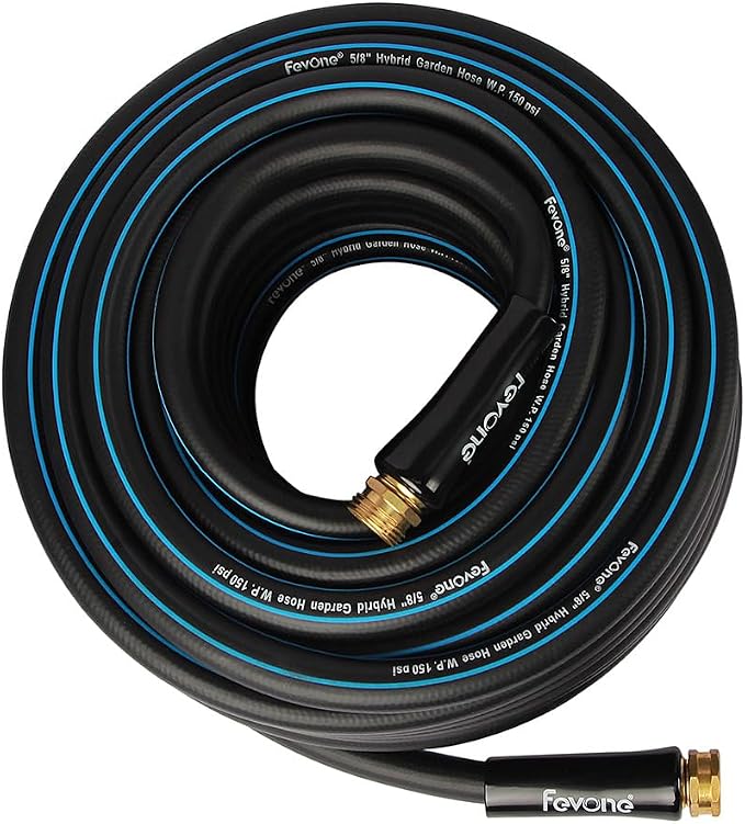 FEVONE Kink Free Garden Hose 25 ft, Heavy Duty Water Hose | Flexible Lightweight, Hybrid Polymer, 5/8 ID, 600 PSI, Leak-Proof, Solid Brass 3/4 GHT Connectors