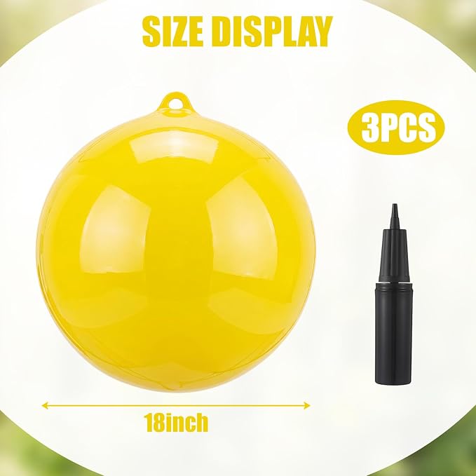 3 Pack Inflatable Fly Trap Balls 18inch Sticky Catcher for Black Yellow Greenhead Flies Outdoor Insect Control for Barn Stable Garden Greenhouse (Glue Not Included) (Gnat Fly Ball Trap)