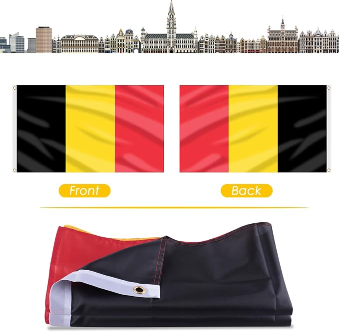 AhfuLife Belgium Flag Belgian Flag 3x5 Ft, Large Belgian National Flags - Double Side with Brass Eyelets for Belgium Party Decorations, Bar Garden Street Decoration Indoor Outdoor