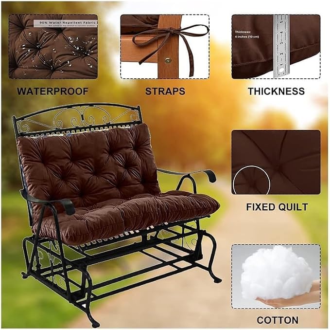 Swing Cushion Replacement Outdoor Porch Waterproof Bench Cushion 2-3 Seater Washable Bench Replacement Cushions for Outdoor Patio Porch Swing Cushions