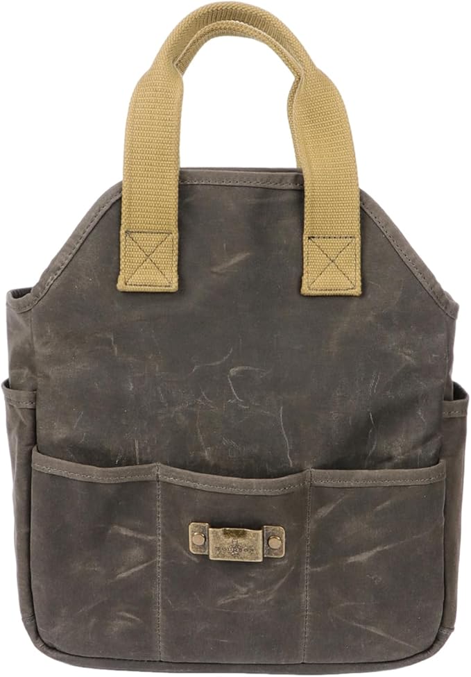 Waxed Canvas Garden Tool Bag Heavy Duty Yard Storage Florist Tote Organizer | Multipurpose, Waterproof Work Caddy Carrier, 5 Interior and 6 Exterior Pockets , Tools Storage for Gardener DIYer Workshop