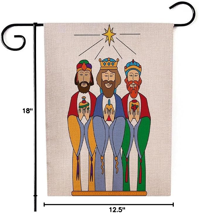 EMMTEEY Christmas Garden Flags We Three Kings Burlap 12.5X18 Small for Outside Double Sided Winter Holiday Flags for Decoration