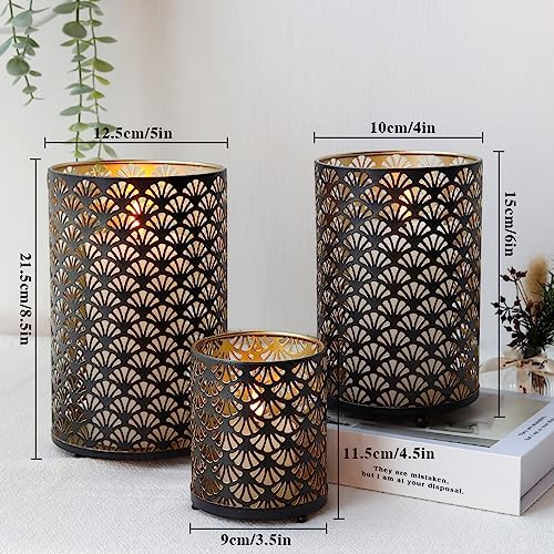 JHY DESIGN Set of 3 Metal Candle Holders Bronze Hurricane Pillar Candleholder Vintage Table Candlestick Holders Great Centerpieces for Home Decor Wedding Parties Events - Image 4