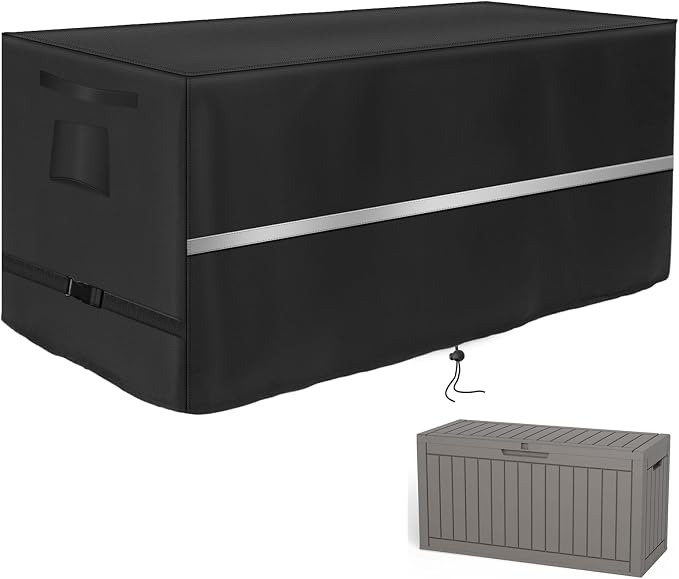 Deck Box Cover Heavy Duty Waterproof Deck Box with Handle, Outdoor Large Storage Box Cover Patio Rectangular Bench Covers (63 x 32 x 28inch)