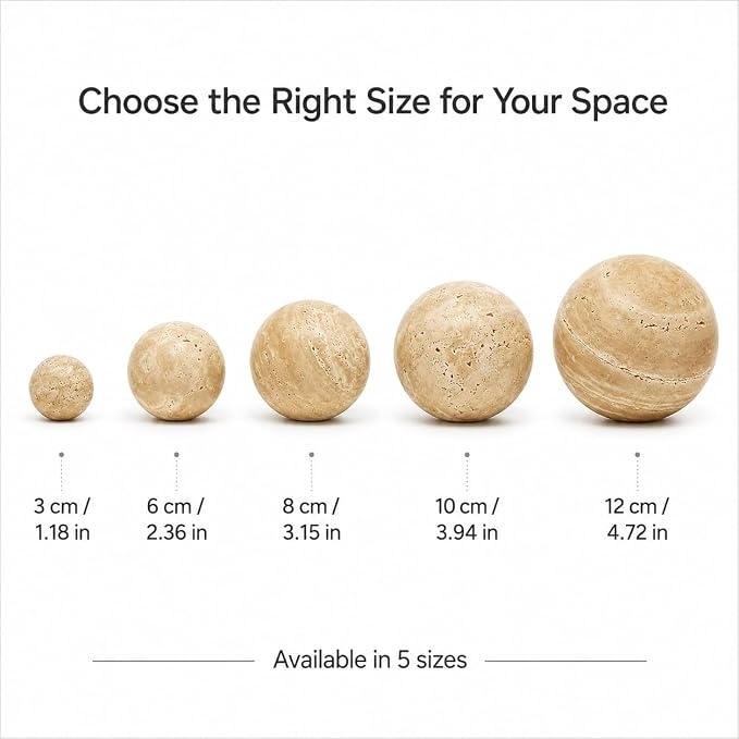 Natural Travertine Decorative Sphere, 4.72 Inch Stone Ball Decor, Hand-Polished Beige Orb Accent for Coffee Table, Console, Shelf and Living Room