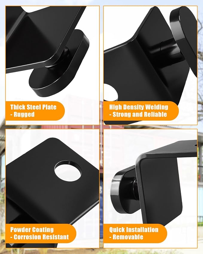 4 Pack Shipping Container Anchors, Heavy Duty Side Twist Lock Tie Downs for Cement or Rock Floors, Container Lock Down Bracket, Black Powder Coated Steel