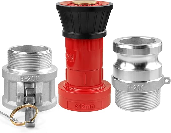 NOVINO Fire Hose Nozzle,2 inch NPSH Heavy-Duty Industrial Fire Hose Constant Flow Fog Nozzle with 2pcs 2" Aluminum Camlock Fitting Coupling Equipment