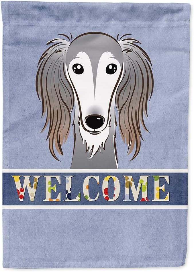 Caroline's Treasures BB1415CHF Saluki Welcome House Flag, Blue Large Porch Sleeve Pole Decorative Outside Yard Banner Artwork Wall Hanging, Polyester, House Size, Multicolor