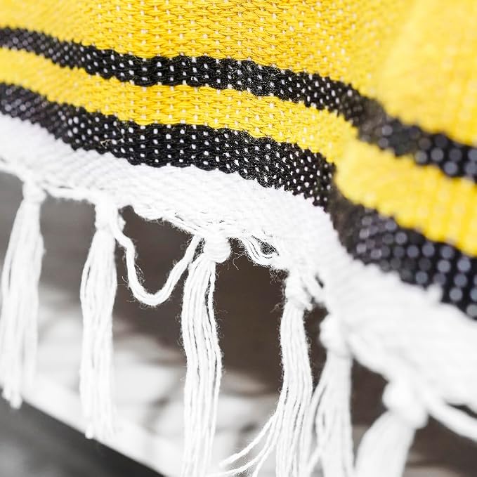 Airooglee Large Mexican Blanket - Perfect as Yoga Blanket, Outdoor Beach Serape Picnic Camping Woven Blanket, Boho Home Décor - Yellow