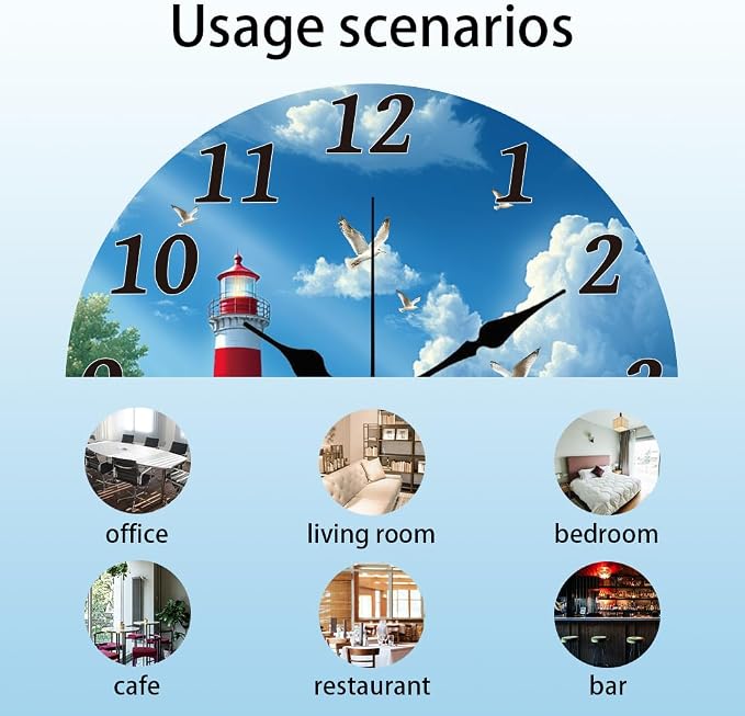 CHGCRAFT Ocean Lighthouse Wall Clock 12 Inch Battery Operated Wall Clock Non Ticking Silent Decorative Clock for Office Bedroom Home Decor