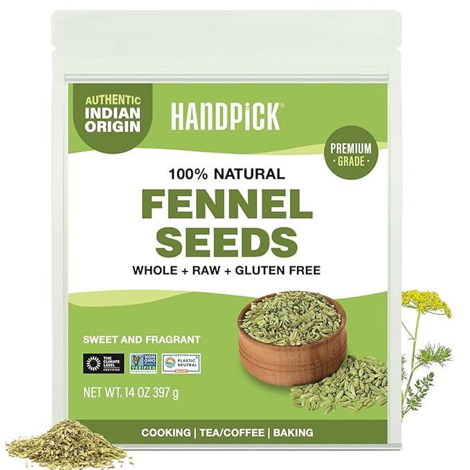 HANDPICK Fennel Seeds (397g/14oz) Tested for Quality | Raw Fennel Seed | Perfect for Cooking, Teas, Smoothies & Lattes | Bulk Whole Seeds in Resealable Zip Lock Pouch (Packaging may vary)
