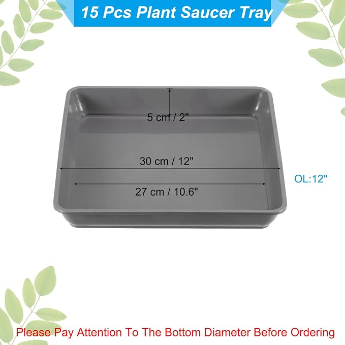 PATIKIL Plant Saucer Tray, 15 Pack 12 Inch Plastic Square Plant Saucer Flower Planter Drip Tray for Indoors Outdoors Patio Balcony, Dark Gray