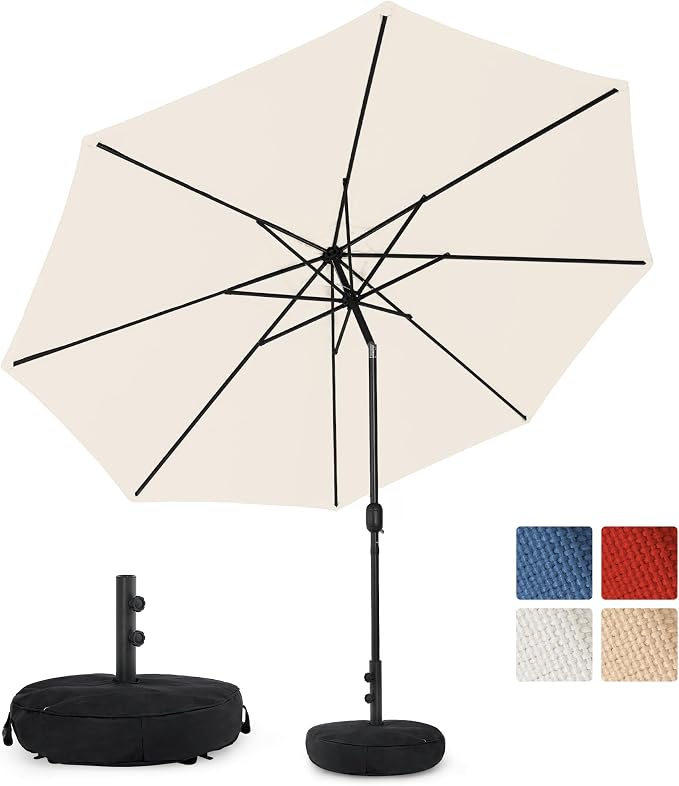 Sundale Outdoor Olefin 5-Year-Non-Fading Patio Umbrella with Sand Bag Base, Outdoor Umbrella with Tilt and Crank, Red