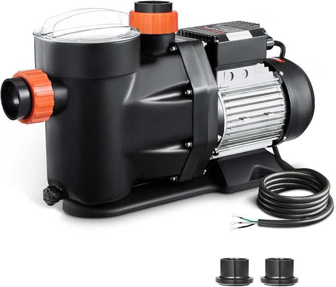 VEVOR Above Ground Pool Pump, 3 HP, 149 GPM Max Flow Single Speed Swimming Pool Pump, 220V 3450 RPM 42 ft Max Head Lift with PP Shell Strainer Basket, 122°F Max Water Temp, for Hot Tubs Spas, No Plug