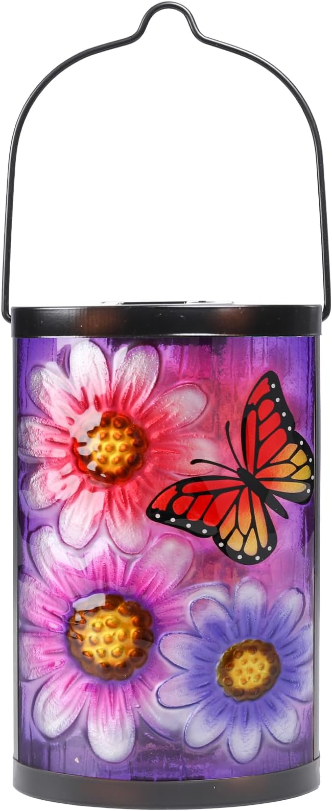 Hanging Solar Lantern Outdoor Waterproof Flowers Butterfly Solar Lights Glass Tabletop Decorative Lamp for Outdoor Patio Garden Outside Yard Decor