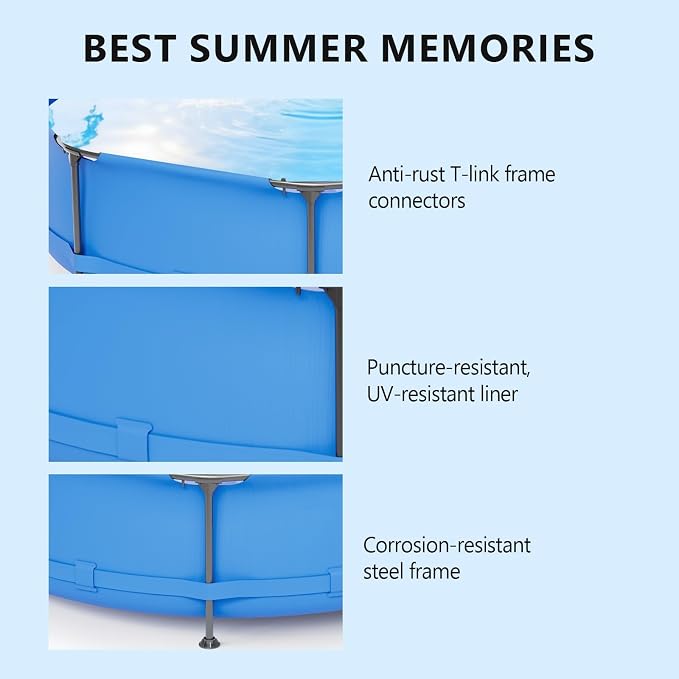 Round Above Ground Swimming Pool Set, Summer Large Swimming Pool with Iron Frame Outdoor Backyard Pools for Adults and Family (12ft x 30in)