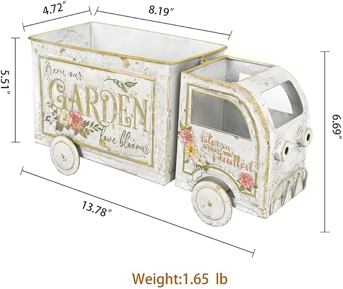 Farmhouse Small Flower Cart Metal Truck Decor Wagon Planters for Outdoor Plants Decorative Planters Vintage Indoor Plant Cart for Patio Garden Balcony