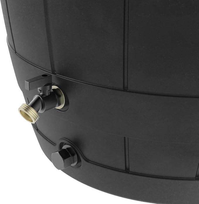 Garden Central 39-Gallon Knock Down Rain Barrel with Brass Spigot, Black – Plastic Outdoor Water Collection Container with Planter Top – Irrigation Supply for Gardening, Lawn & Landscaping