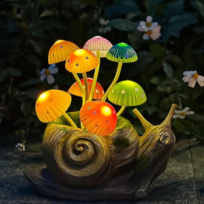 Solar Garden Snail Statue Gift, 1 Pack Solar Outside Snail Sculpture, Outdoor Patio Landscape Mushroom Decorative Art, Porch Deck Balcony Front Garden Decoration, Unique House Warming Gift