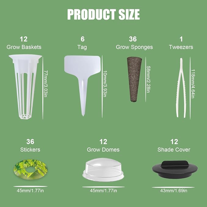 115Pcs Hydroponic Pods Supplies for Aerogarden Pods | Grow Anything Kit, 36 Grow Sponges 12 Grow Baskets 12 Grow Domes 36 Pod Labels 12 Spacers 6 Plant Labels