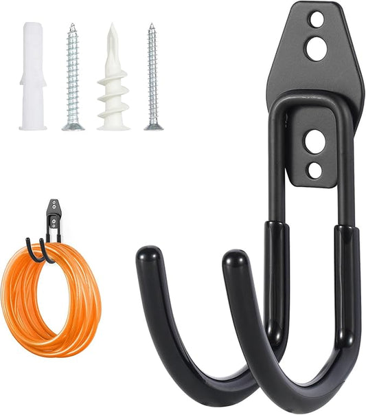 Garage Hanging Hooks Wall Mount, Garage Tool Storage Hooks, Wall Hangers for Hose, Tools, Garden Equipment, Ladder, Bikes, Broom and mop, Black