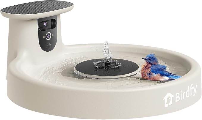 Birdfy Smart Bird Bath with Camera Solar Powered & Fountain, Dual-Lens Camera for Wildbird Watching, Auto Capture Bird Videos & Motion Detection - AI by Subscription (Yellowstone)