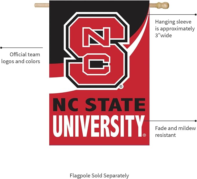 NCAA North Carolina State University House Flag, 28 x 44, Double Sided Garden Flags for Outside, Outdoor College Flags & Banners for Gardens Patio, Indoor Wall Decor Flag for Room