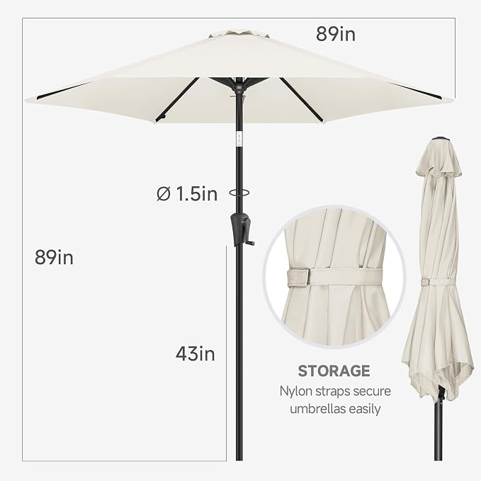 FLAME&SHADE 7.5ft Patio Umbrella - Outdoor Umbrella with Push Button Tilt and Crank for UV Protection, Table Market Umbrella for Garden, Deck, Backyard, Pool and Beach(Ivory)