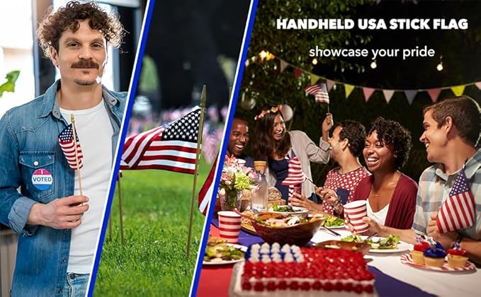 GIFTEXPRESS 24pc 12x18 Inch US Stick Flags Made in USA Printed with Spear Tip - July 4th & Memorial Day US Hand Held Decorations