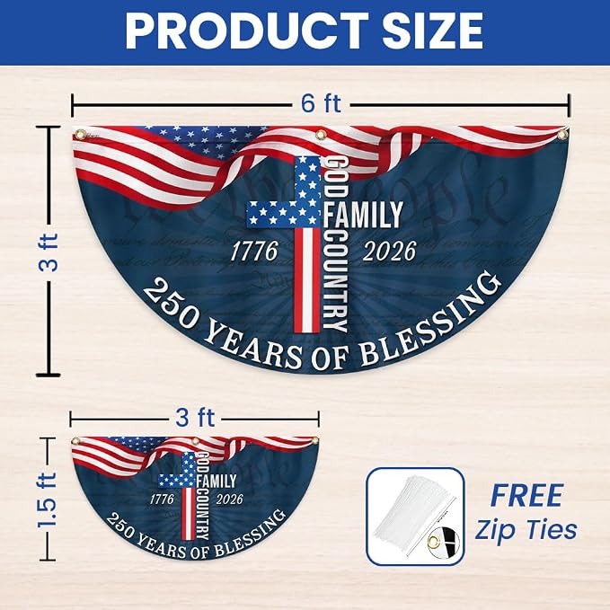 FLAGWIX 250 Years of Blessing God Flag - Non-Pleated American Eagle Fan Flag Bunting 1.5x3 ft - Veteran Gifts for Men Women, Patriotic 4th of July Memorial Day Decorations Outdoor for Home Garden Decor