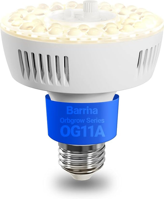 Barrina Orbgrow OG11A Grow Light Bulbs for Indoor Plants, Integrated Dimming & Timing, 4000K 11W(100 Watt Equiv), E26 Plant Light Bulb, Full Spectrum, High PPFD for Seeds and Greens, 1 Pack, White