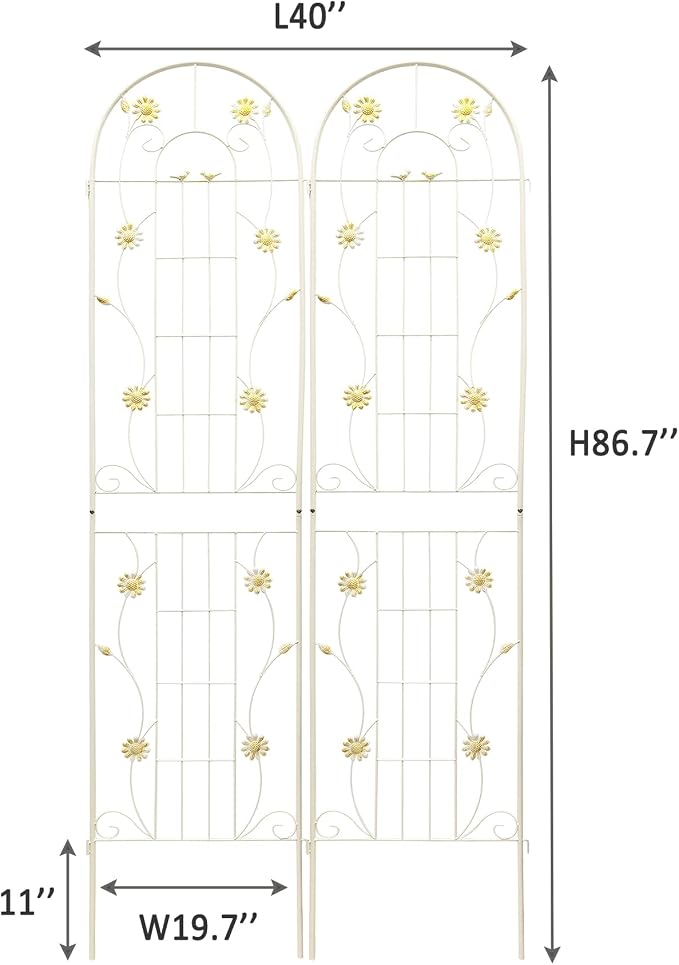 4/2 Pack White Metal Garden Trellis, 86.7" x 19.7" 71" x 19.7" Rustproof Plant Support Frame, Decorative Climbing Vine Trellis for Flower Vegetable Patio Garden Decor (White, 86.7" x 19.7", 2 Pack)