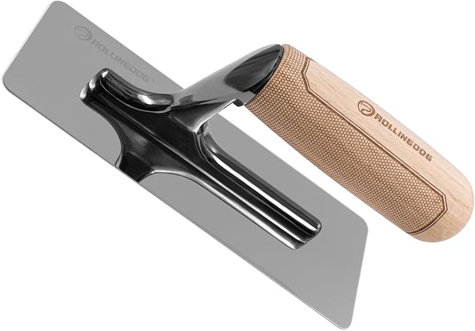 ROLLINGDOG Venetian Plaster Trowel - Mirror Polished 420 Stainless Steel Blade, Ergonomic Beech Handle for Decorative Finish and Polish(7.9inchX3inch)