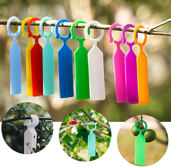 MHY 100 Pcs Thick Plastic Plant Labels - Garden Waterproof Plant Tree Tags - 4.3 inch Color Hanging Plant Markers for Plants, Potted Plants, Nurseries, Trees，Gardening (Light Blue)
