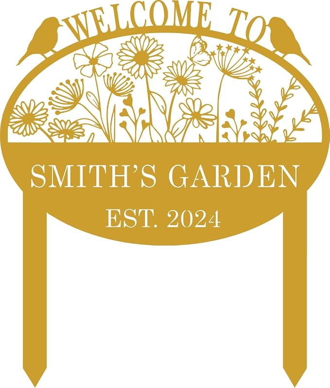 Personalized Metal Garden Flower Sign with Stakes, Custom Garden Decor for Outdoor, Flower Sign Plaque, Yard Sign, Lawn Decoration Art, Farmhouse Gift