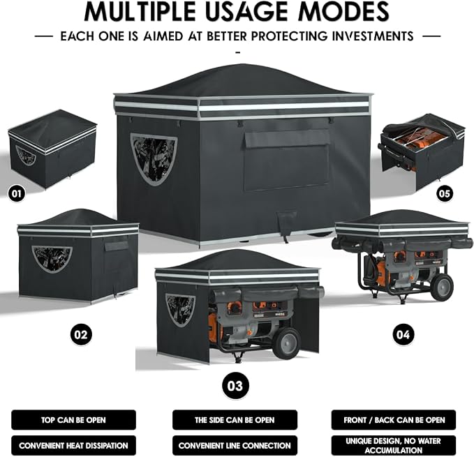 Generator Covers While Running, Generator Tent With Bracket, 38X28X27 inches, Roof Design Without Water Accumulation,1680D Marine Canvas Production+Heavy-Duty Stainless Steel Bracket, Black