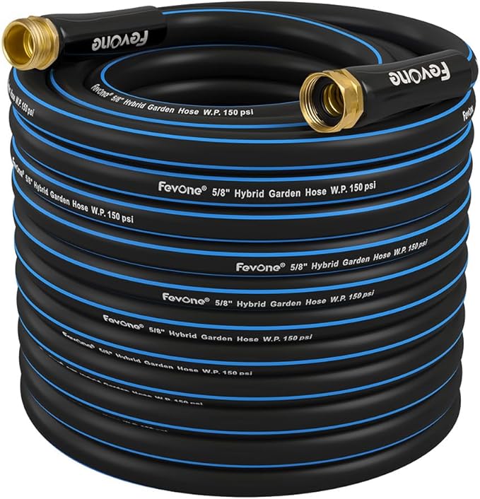 FEVONE Kink Free Garden Hose 75 ft, Heavy Duty Water Hose | Flexible Lightweight, Hybrid Polymer, 5/8 ID, 600 PSI, Leak-Proof, Solid Brass 3/4 GHT Fittings for Garden Watering
