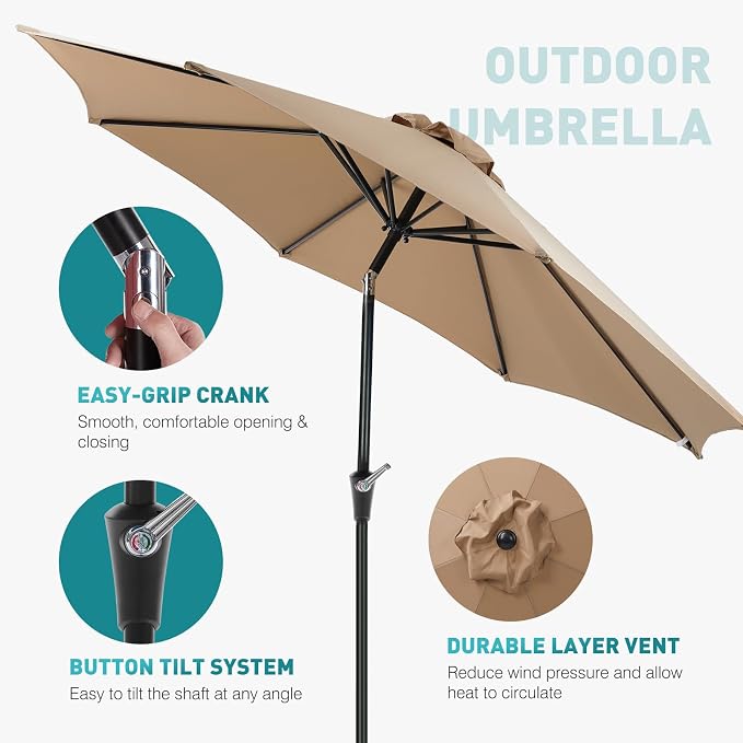 OLIXIS 9FT Patio Umbrella Outdoor, Patio Table Umbrella 9 Feet Sun Shade for Pool, Beach, Outside Umbrellas with Tilt and Crank Button & Sturdy Ribs Waterproof for Deck, Terrace and Restaurant