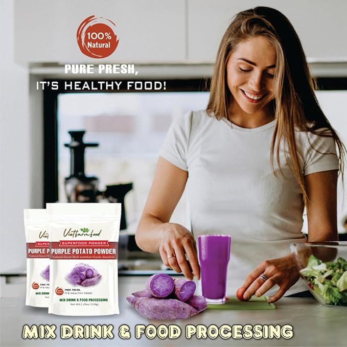 PURPLE POTATO POWDER 5.29 oz (150g) VIETFARMFOOD: Pure freeze-dried vegetable powder, made from real vegetables with no added sugar - Perfect for daily nutrition to keep your body full of vitality