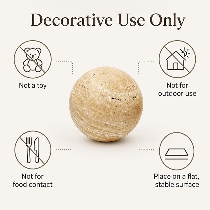 Natural Travertine Decorative Sphere, 4.72 Inch Stone Ball Decor, Hand-Polished Beige Orb Accent for Coffee Table, Console, Shelf and Living Room