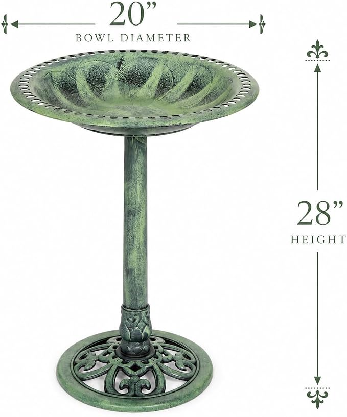 Backyard Expressions Outdoor Garden Bird Bath - Mint Green - Weather Resistant Polyresin - 27 Inch