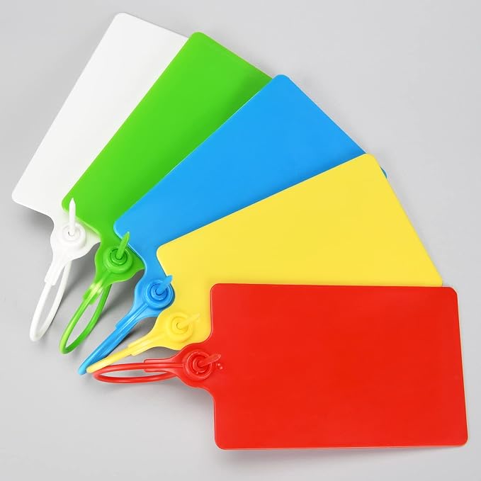 100 Plastic Tags Shipping Tags Water Proof Tags for Labeling Shipping Labels Security Seals Writable Marker Ties Hanging Tags Storage Tag with One Marker Pen (Mixed 5 Color)