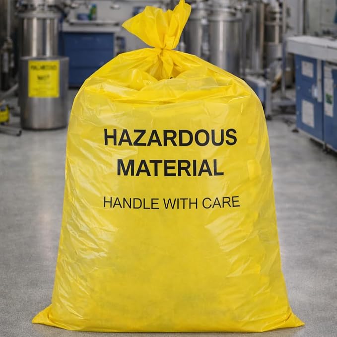 10-Gallon Hazardous Waste Bags (24 pack, Yellow) w/Twist Ties – 17” Wide x 30” Tall, 4 mil Thickness – Pack of 24! Made in the USA!