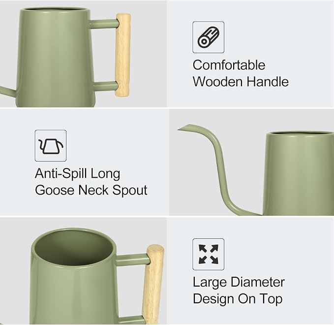 Watering Can Indoor Plants, 35 oz/1000 ml Metal Stainless Steel Watering Can Pot with Long Spout for Indoor House Plants Bonsai Outdoor Garden Flower Decorative (Sage Green)