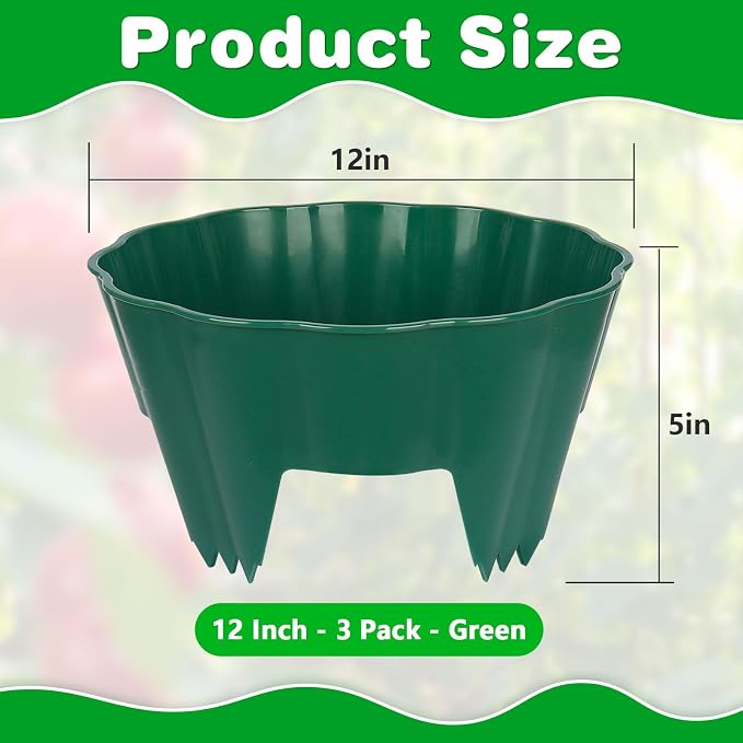 3 Pack of 12 Inch Planting Grow Rings, Planting Protective Round Garden Edging, Keeping Plants Separated, Weed Control and Directing Water to the Roots (12 Inch - 3 Pack - Green)