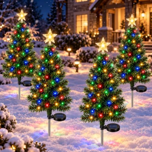 HELESIN Solar Christmas Tree Decorations Outdoor Lights 4 Pack, 3FT by HELESIN