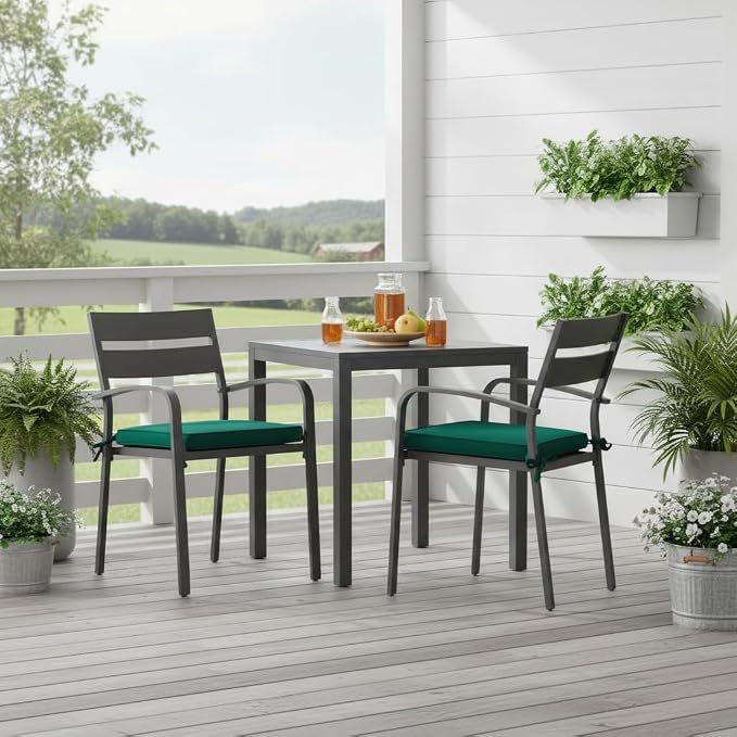 Indoor/Outdoor Chair Pads in Sunbrella Fabric – 17''x17'' Patio Seat Cushions with Foam Insert, Removable Reversible Cover & Ties for Patio Dining Chairs – Set of 2 or 4, Canvas Forest
